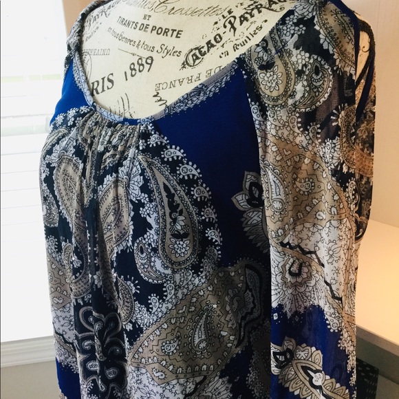 INC Blue/White Sheer Blouse - Picture 2 of 5